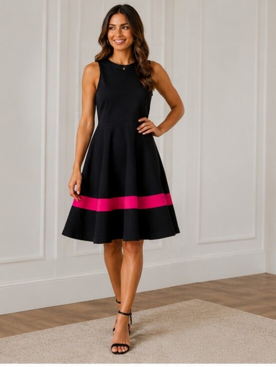 Eliza J Dresses & Skirts - Eliza J. Sleeveless Navy Fit-and-Flare Dress with Pink Band